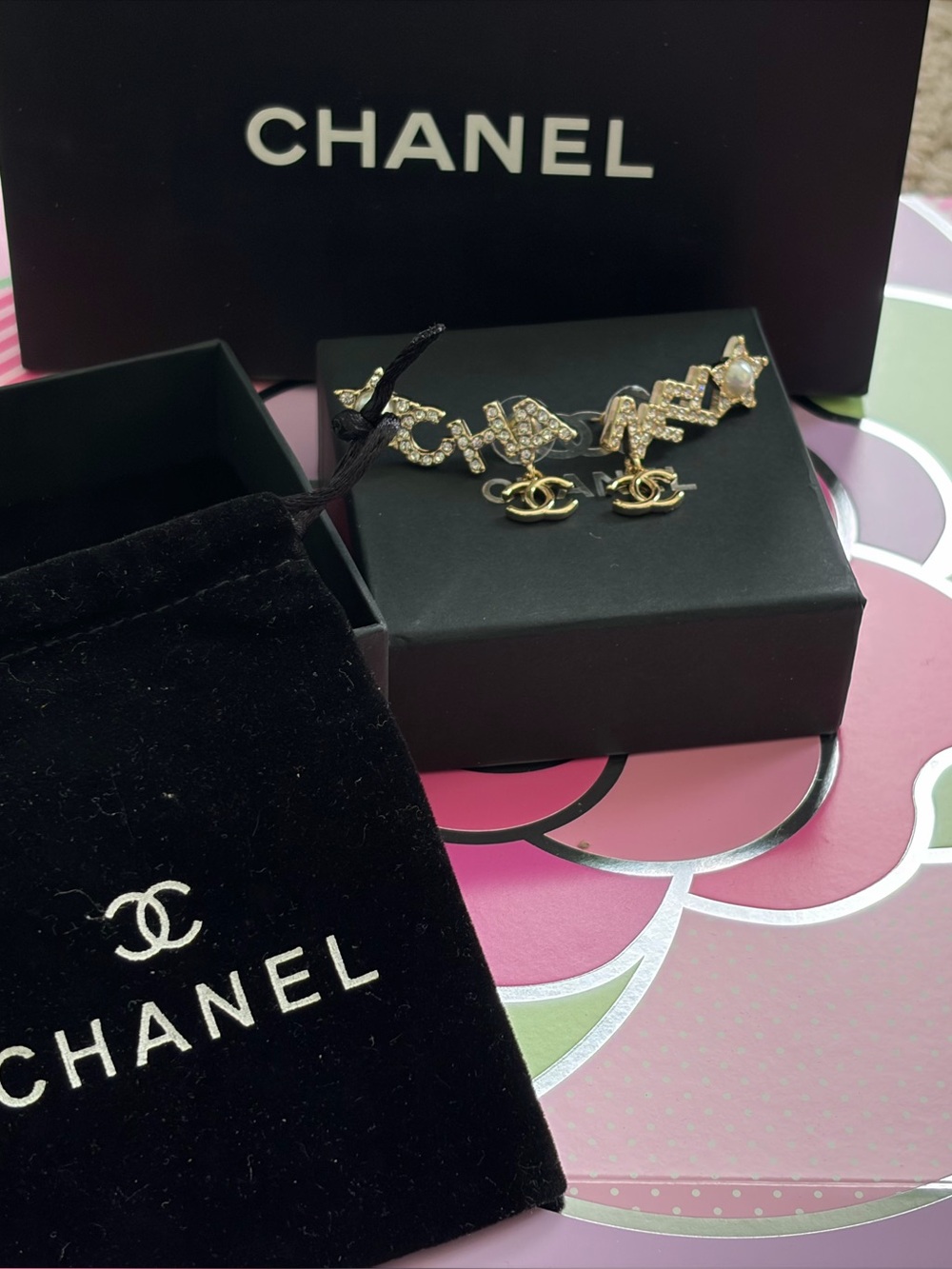 Chanel Gold-Tone Crystal CC Drop Earrings - Gold - Picture 2 of 11